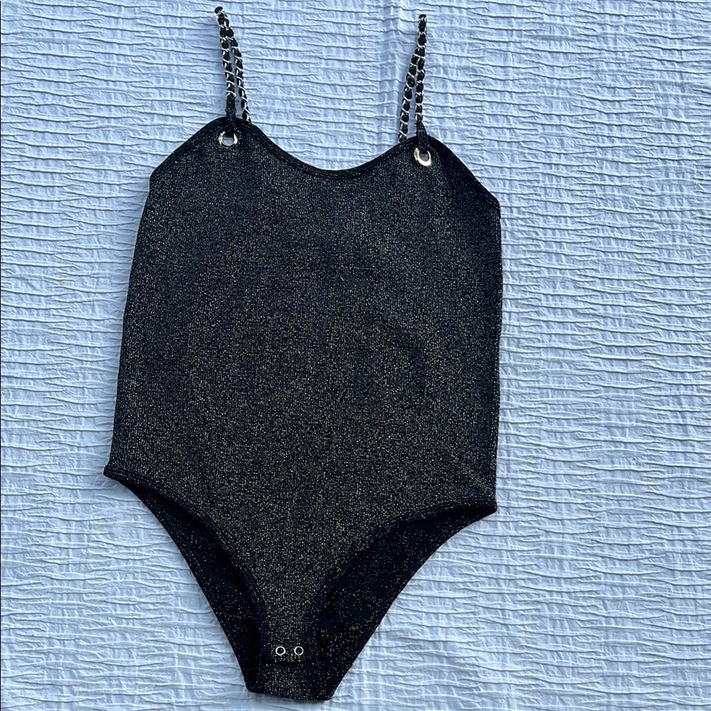 Bodysuit large Black Shimmer Bodysuit with Chain Straps Fct basics